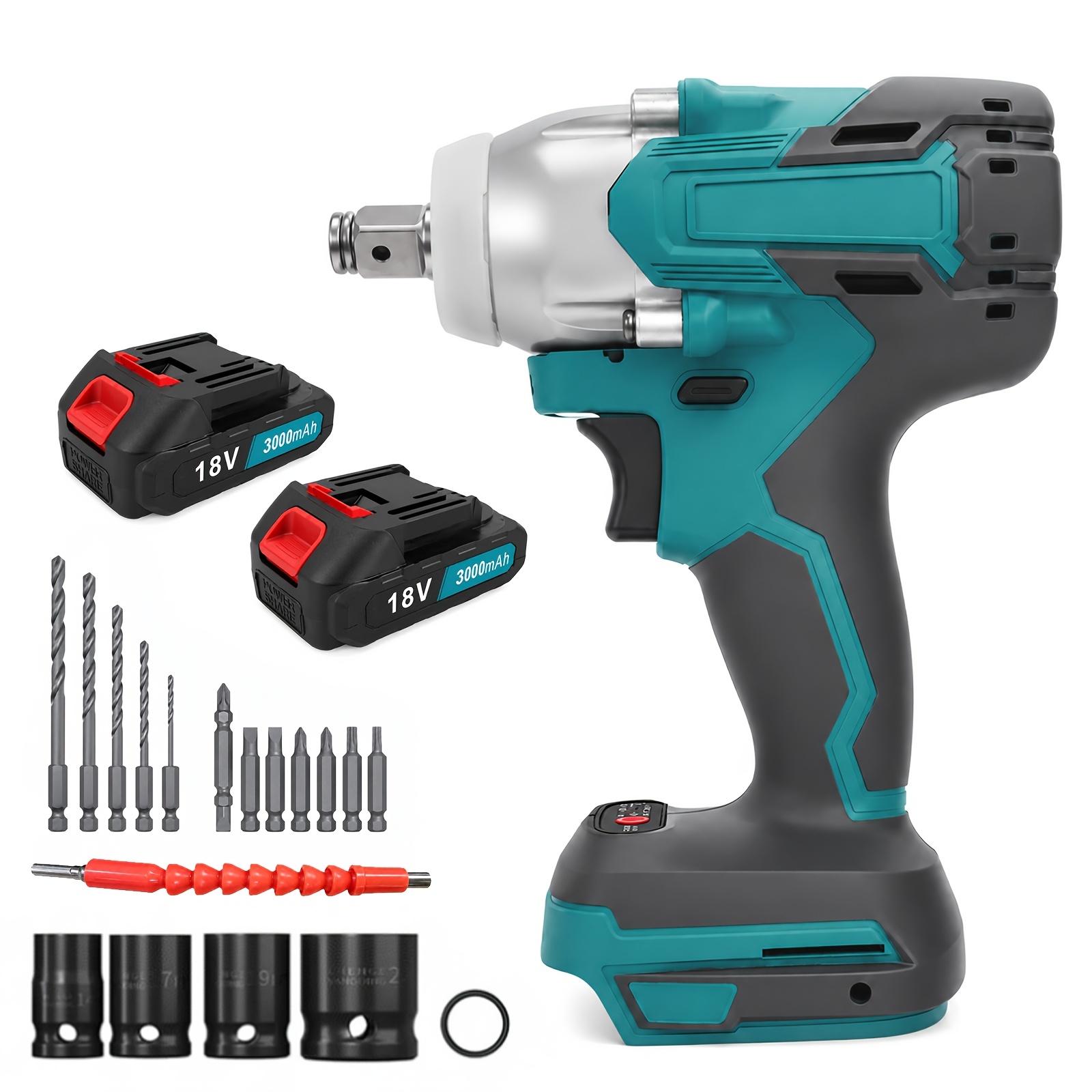 Image of Cordless Impact Wrench, 1/2 Inch Brushless High Torque Impact Wrench With 2pcs 3000mah Rechargeable Batteries, Power Battery Gun With Sockets & Fast Charger & Drill Bits, For Truck Car Heavy Duty