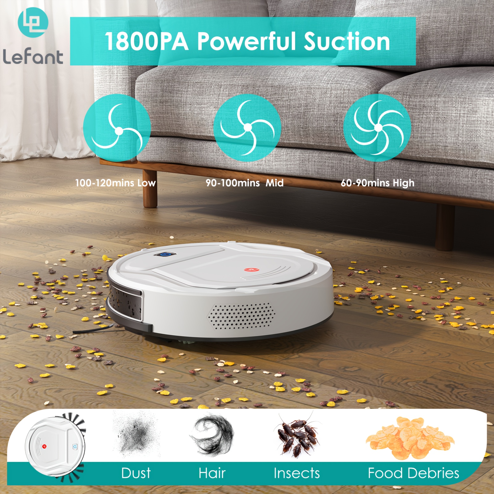 

Lefant Robotic Vacuum Cleaner, Automatic Self-charging, Powerful Suction, 120 Mins Runtime, Wi-fi/app/alexa Control, Home Robot Vacuums For Pet Hair, Hard Floor And Low-pile Carpet