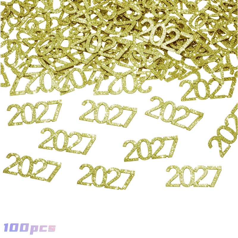 TEMU 100 pièces à paillettes 2027 en papier pour décoration de table de fête, pour An, de diplôme, soirée , fête prénuptiale, Saint-Valentin,