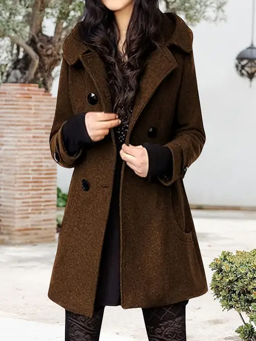 womens double breasted wool pea coat with hood trench jacket style