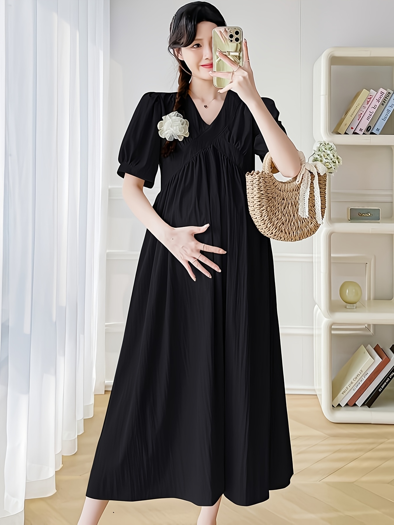 green emerald velvet dress New summer wear, Korean style maternity wear, loose mid-length dress,  Lee  Nhi Boutique
