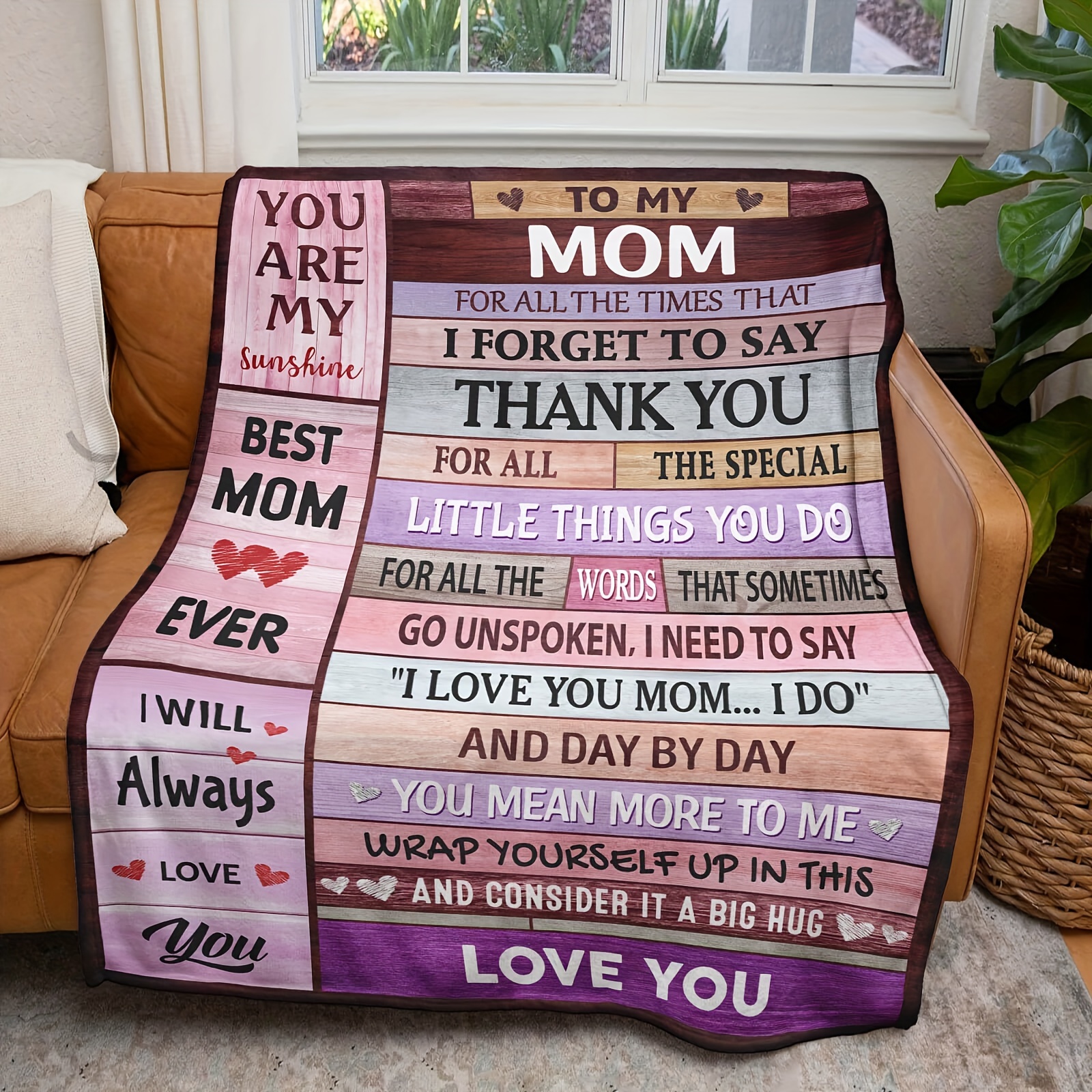 TEMU 1pc Mom Blankets Gifts For Mom From Daughter & Son, Mom Birthday Gifts, I Love You Mom Step Letter Warm Soft Throw Blankets, Mom Blankets Gifts