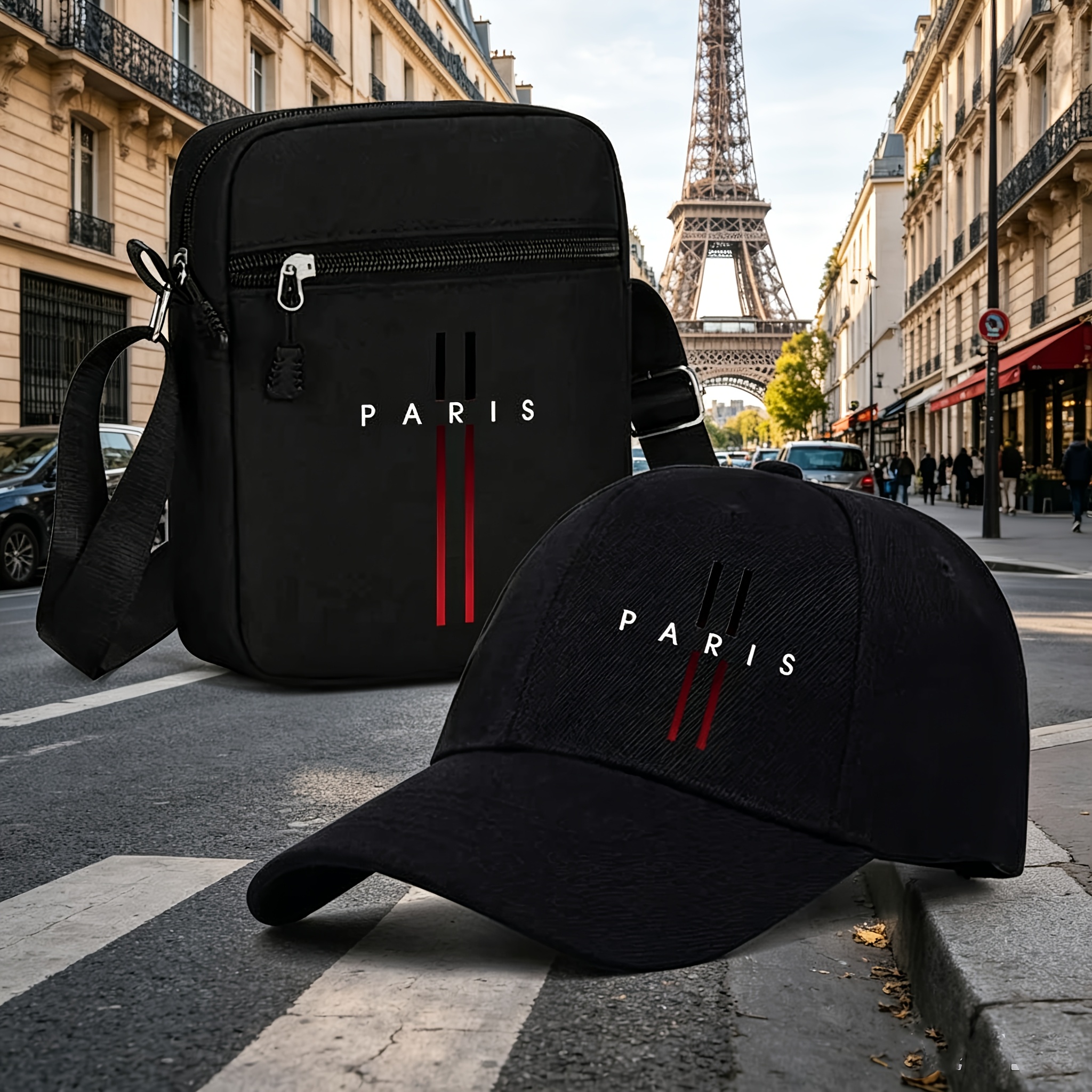 TEMU 2pcs Gradual Change Easy Letter Printed Baseball Cap And Shoulder Bag, , Adjustable Design, Comfortable Fabric, Suitable For Outdoor Baseball