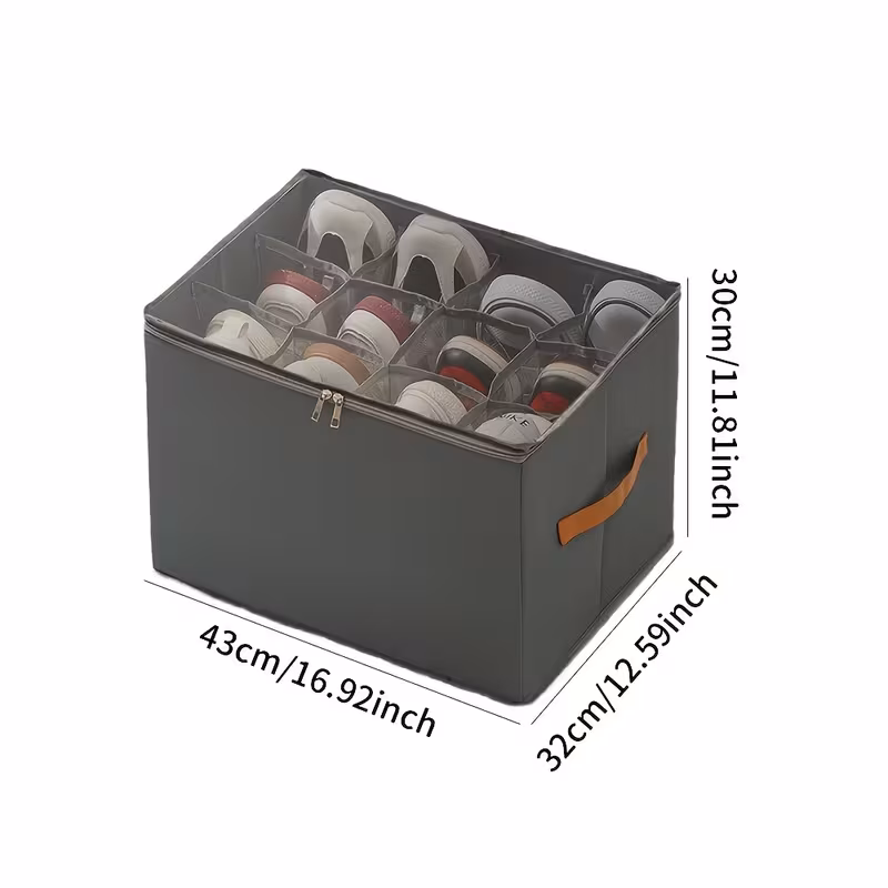 2 boîtes de rangement pour chaussures de place avec couvercle transparent – organisateur empilable et pliable pour chaussures et coussins, design en tissu beige avec poignées, idéal pour lorganisation de placard ou darmoire, organisateur de rangement pour chaussures Détails du produit 2