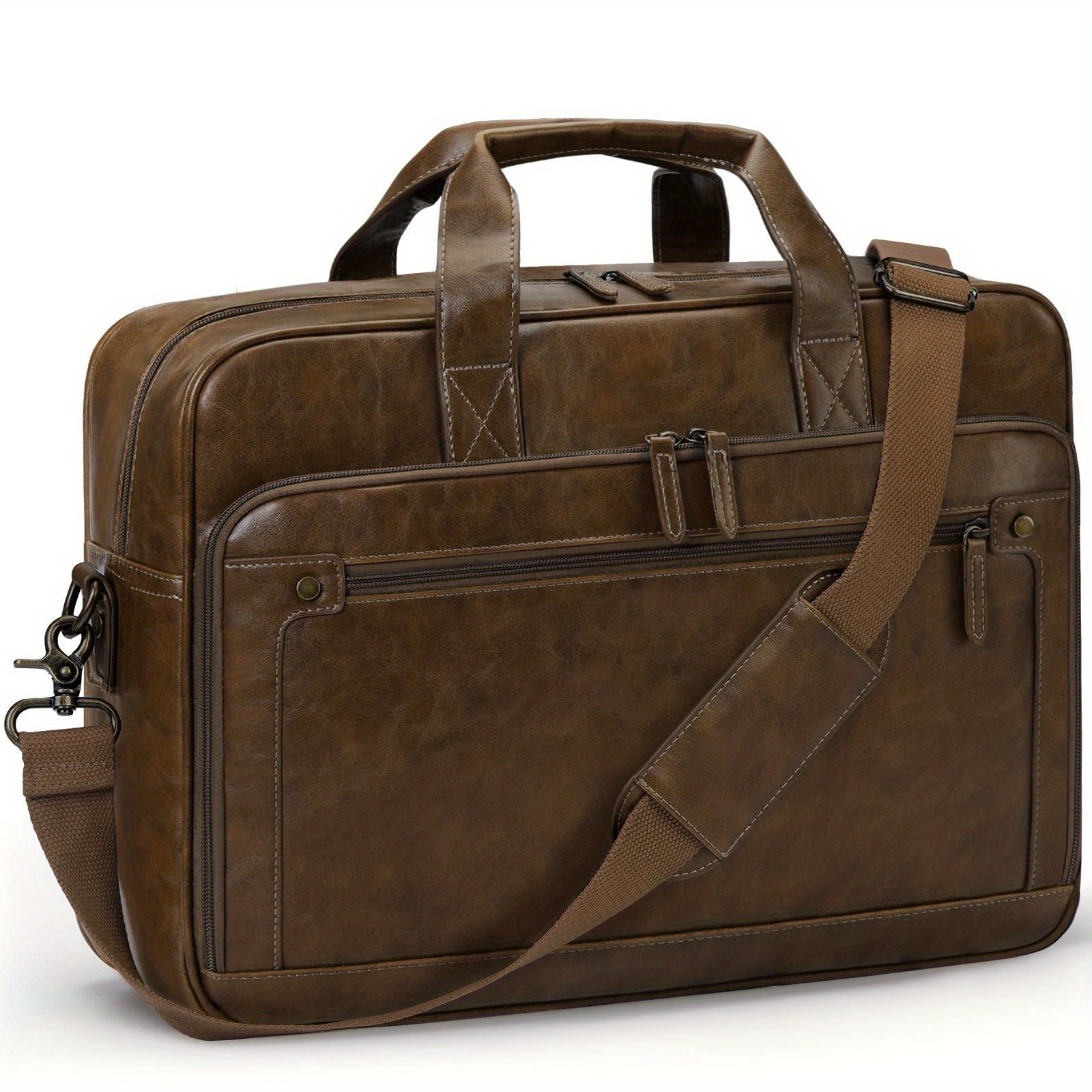 Image of More Men's Briefcase Vintage Work Bag 16 Inch Laptop Bag Pu Leather Bag Messenger Bag For Work, Office, Business Occasions
