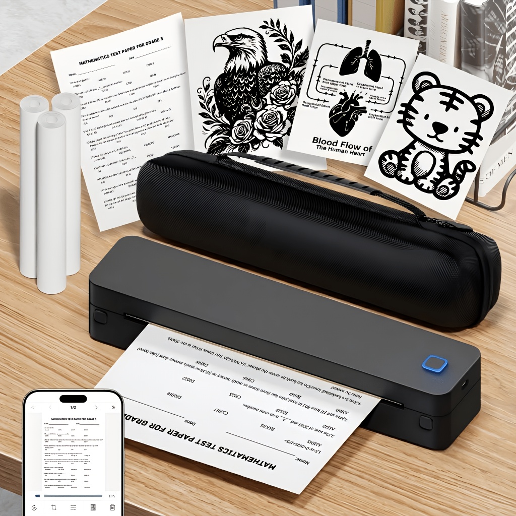 D830 Portable A4 Wireless Printer, Inkless Dual-feed Thermal, Internal Storage. Supports 216/210mm, For Business/office/home, Includes 3 Rolls And Storage Box