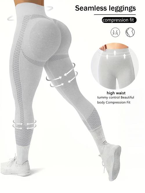 leggings de compresión sin costuras de cintura para mujer, diseño de control de abdomen, elasticidad, , ideal para fitness, running, yoga y entrenamientos