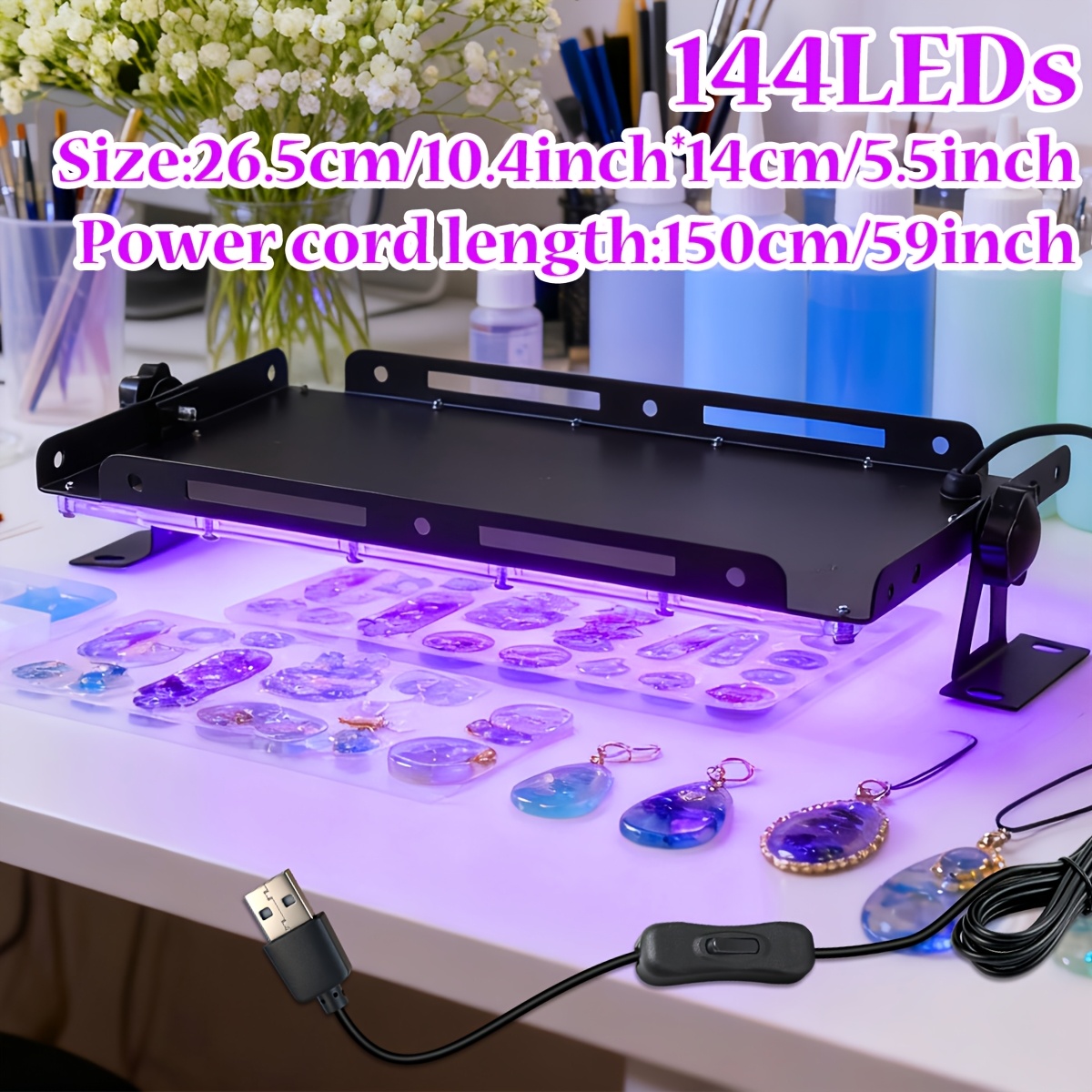 TEMU 2d Flat, Professional Resin Curing Lamp With 96/144 High Power Leds And Upgraded Stand - Large Coverage Suitable For 3/2 Resin, Jewelry Making,