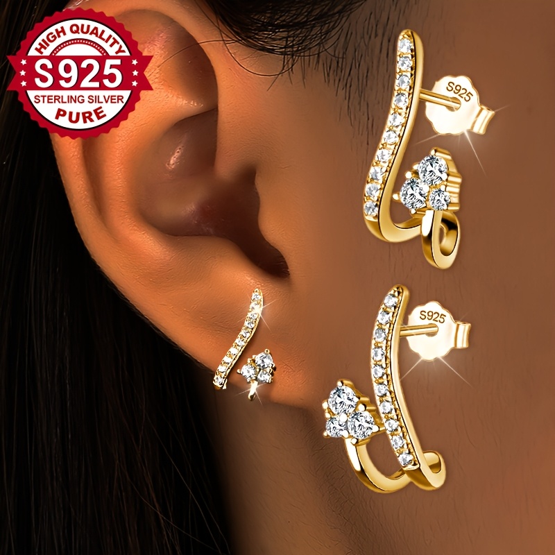 Image of A Pair Of S925 Silver Long And Stud Earrings, Vintage Sweet And Elegant Earrings, Women's Fashion Earrings, Suitable For Gifting, Ideal For Daily Women, Hypoallergenic