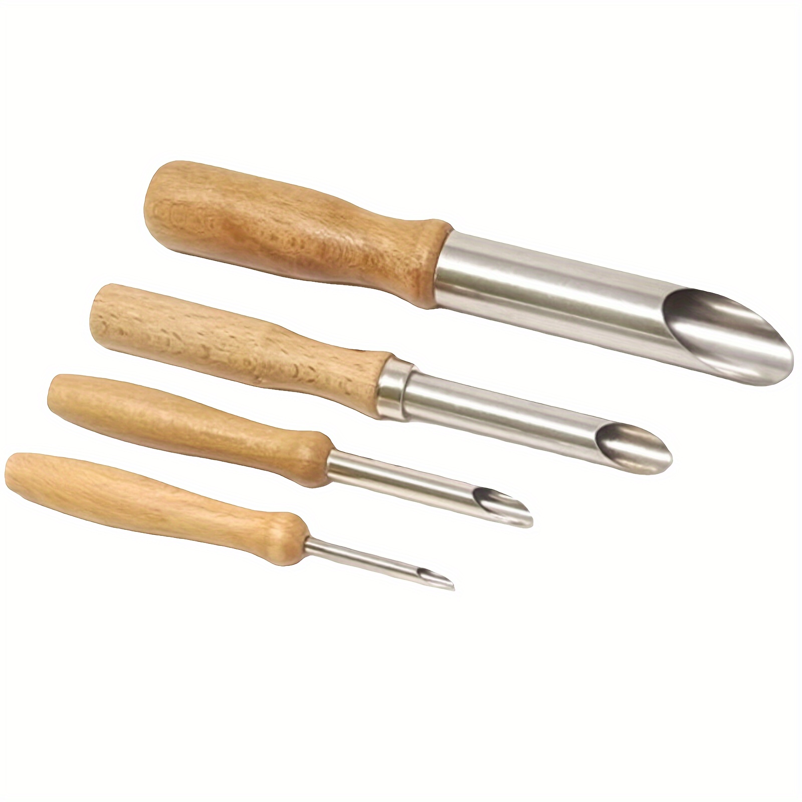 4-Piece Stainless Steel Clay Hole Cutters - Pottery Sculpting Tools With Wooden Handles