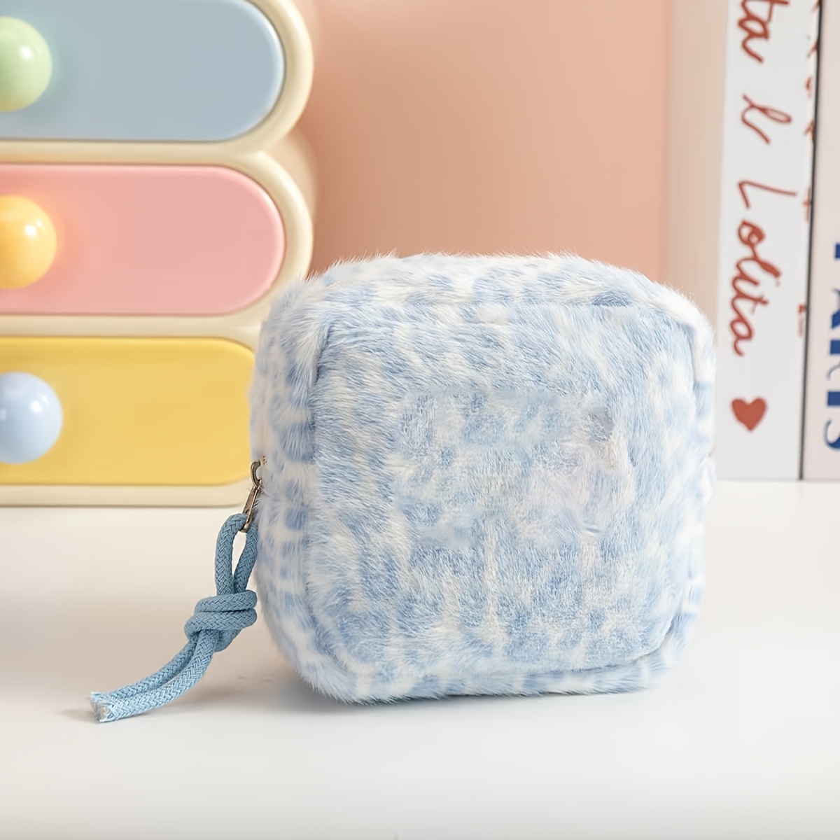 TEMU Plush Leopard Print Sanitary Pad Holder & Organizer Suitable For Women &, Large Capacity Menstrual Pouch With Coin Purse/pencil Case/makeup
