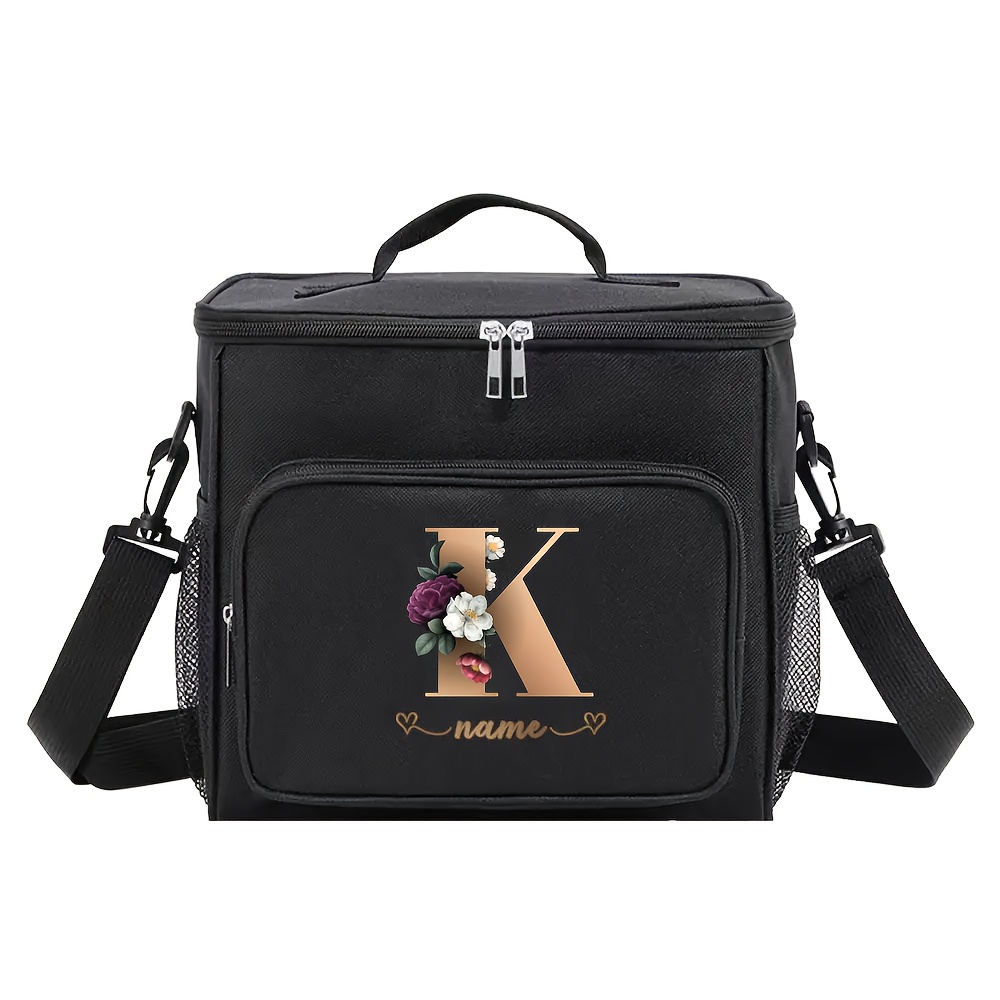 TEMU Customizable Names Or Words. Non-food-contact Insulated Lunch Bag, Shoulder Bag, Canvas Hot Meal Storage Bag, Large Capacity Handbag, With A-z