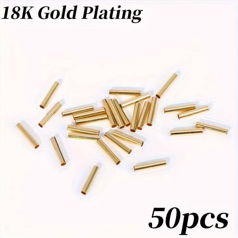 TEMU 50pcs Perles de tube plaquées or 2*10Mm, perles d'espacement pour la fabrication de bijoux, perles de tube lisses en laiton, matériel de