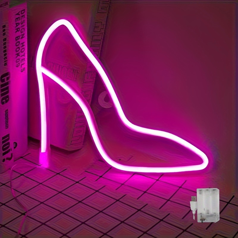 

1pc Pink High Heel Neon Sign, Usb, Battery Operated With Hook, Led Commercial Sign, For Shop Shoe Shop, Room, Club, Party Decoration, Valentine's Day Birthday, Party Favors, Gifts For Your Loved Ones
