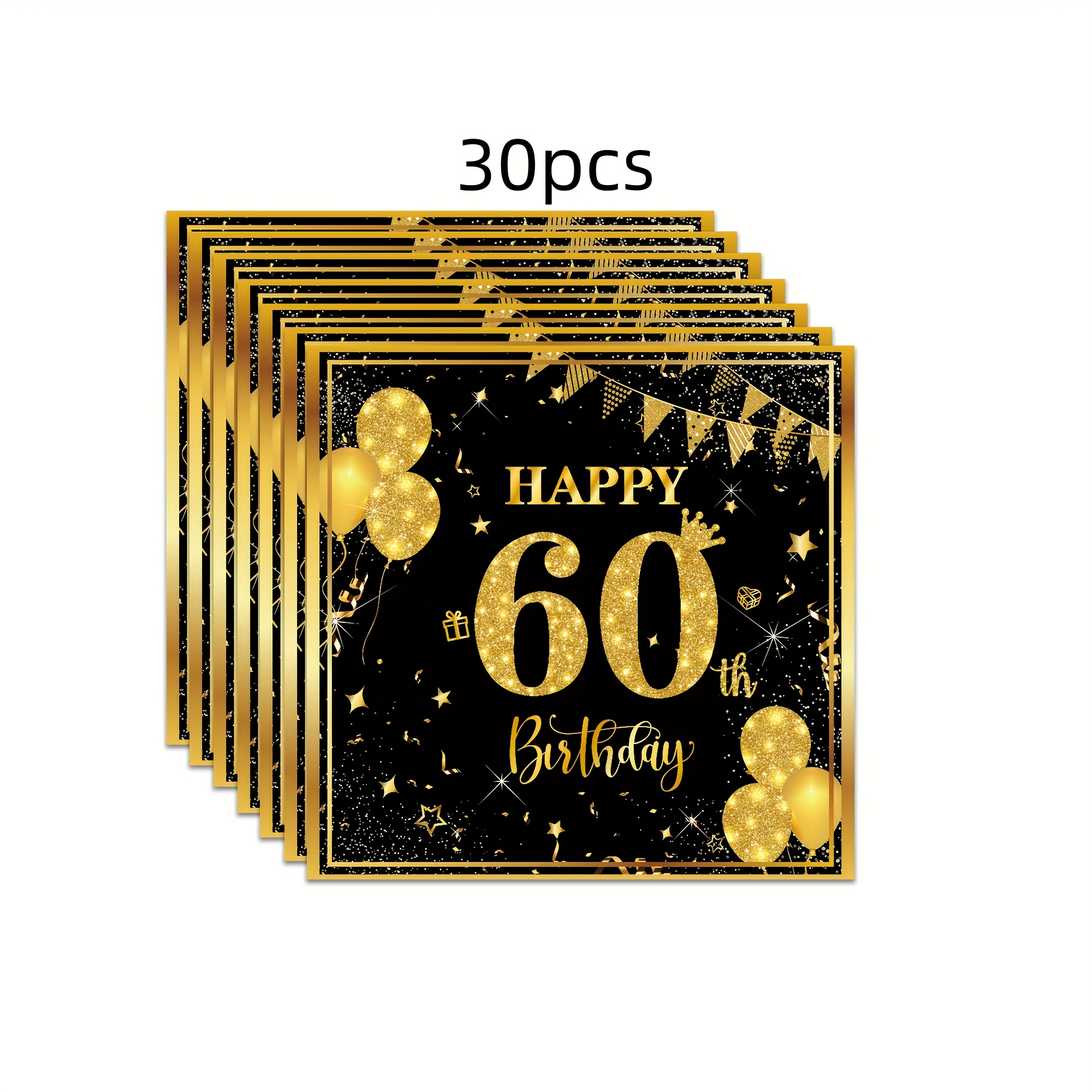30pcs Set Of 60th Birthday Party Napkins, Birthday Napkins, Cocktails, Cheers 6.5 * 6.5 Inches, Used For Birthday Decoration, For Wedding Anniversary