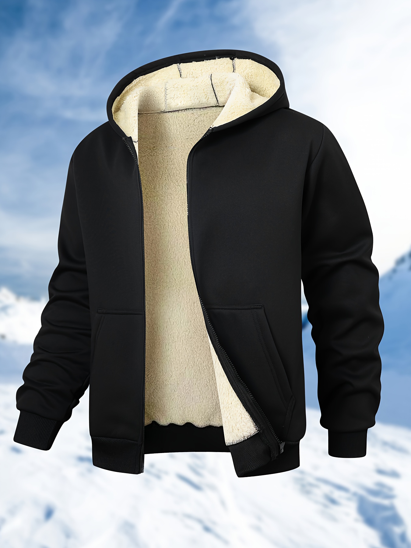 thick mens outerwear with added fleece autumn and winter cardigans lamb fleece hoodies for daily wear warm hoodies suitable for outdoor leisure sports hiking trekking cycling and other activities