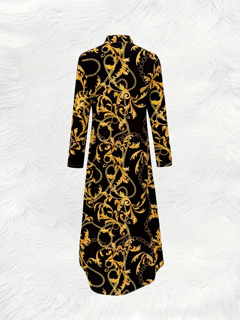 a long sleeved dress featuring a black golden baroque - Temu Oman a long sleeved dress featuring a black golden baroque - Temu Oman
