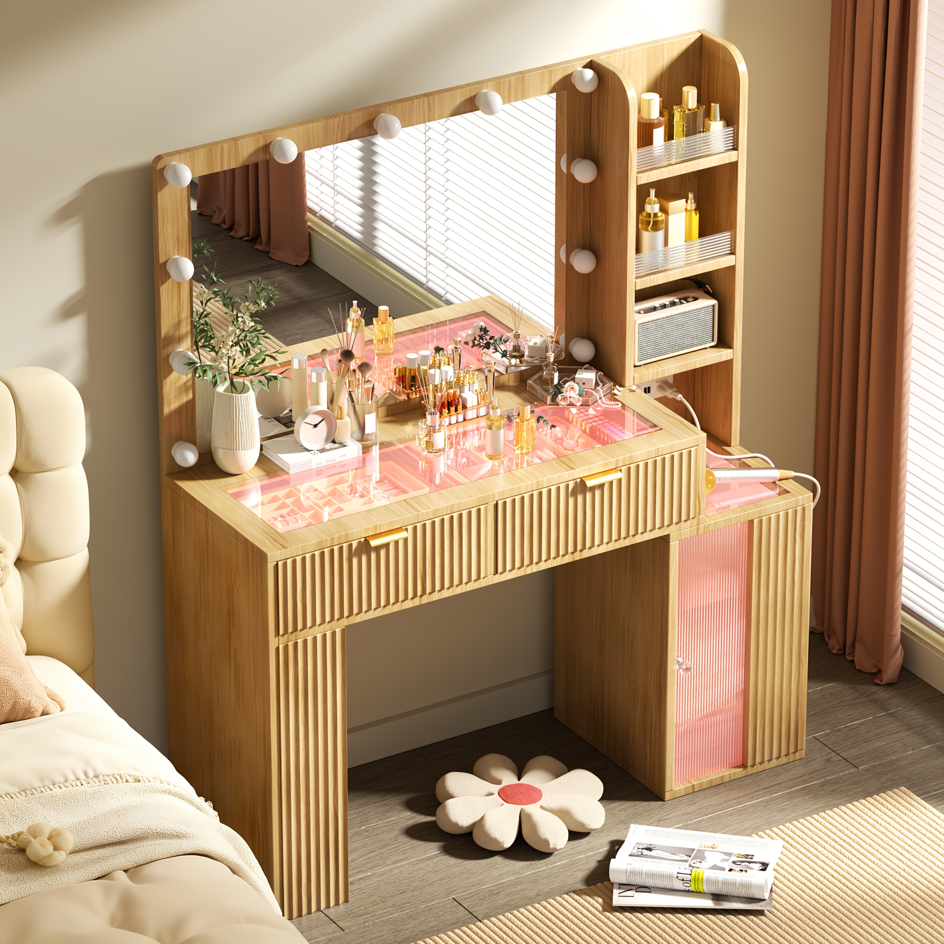 Hollywood Style Makeup Vanity Desk with Large 37