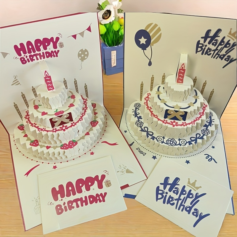 

Handcrafted 3d Pop-up Birthday Cake Greeting Card - , High-quality Bamboo Fiber Paper, All