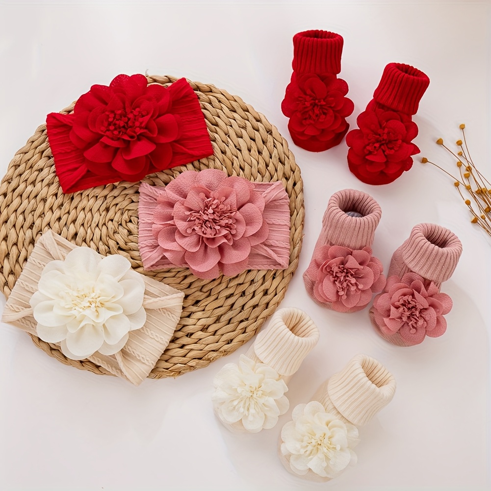 2pcs/Set Lace Big Flower Baby Headbands Socks Long Anklet Sock 0-12m Stockings Wide Elastic Hairbands Infant Photography Props