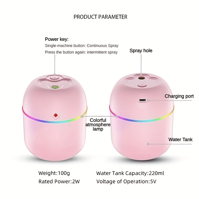 USB-C Home Fragrance Lamps Humidifier Portable, 7 color Light in Room, Desk, Car, Heating & Cooling Air Quality Improvement, No Battery Required, 36V and Below, for Home/Office/Travel, All Users.USB direct charging. New Year. Valentine'S Day.