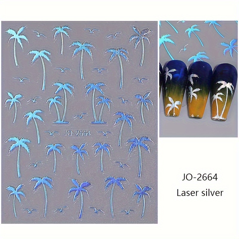 Image of New Adhesive Transparent Nail Stickers Featuring Coconut Trees In 4 Color Combinations