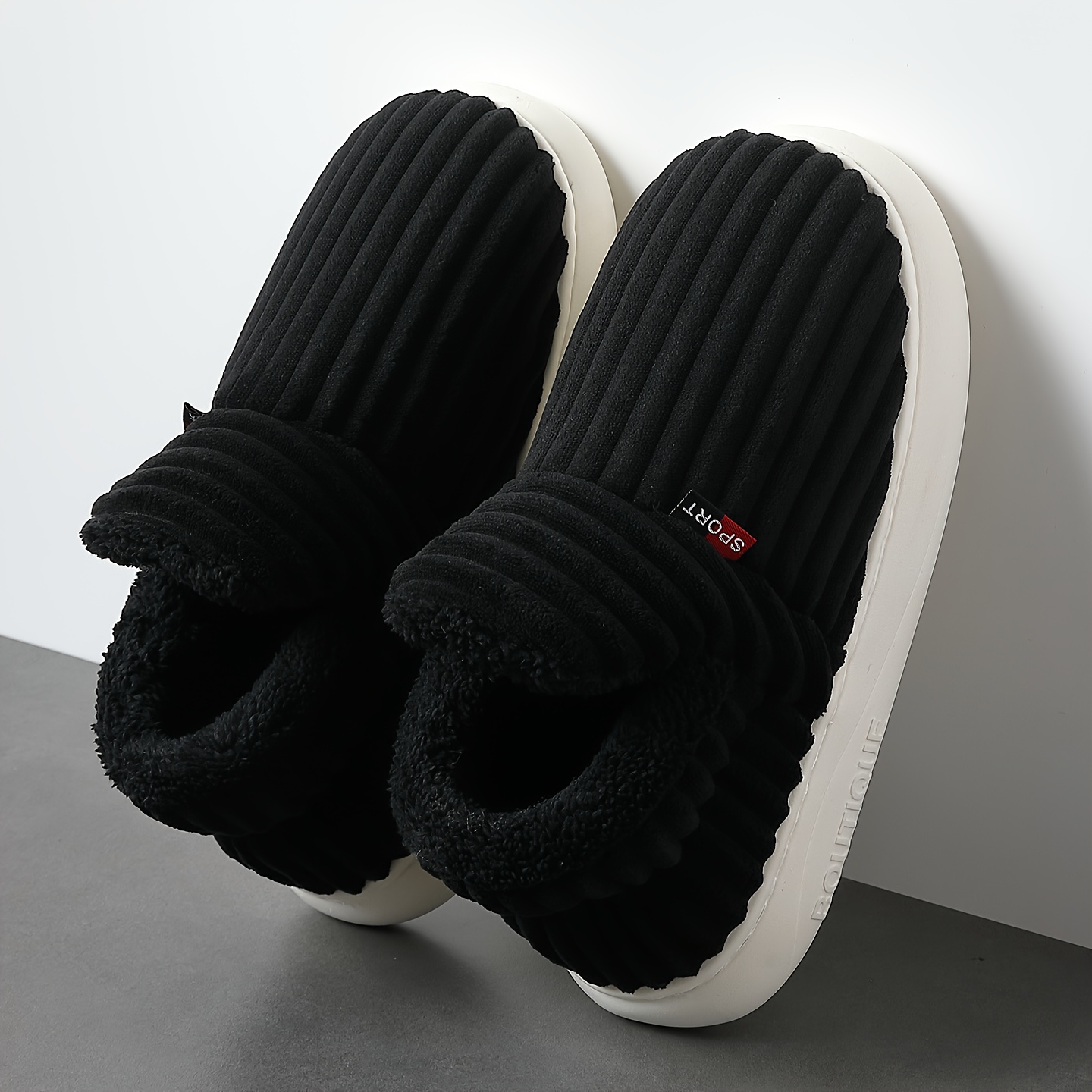 TEMU Men's Comfortable Winter Slippers - Soft And Warm, Breathable Striped Design, Couple Style Men's Large Size Non-slip Eva Sole Suitable For Home