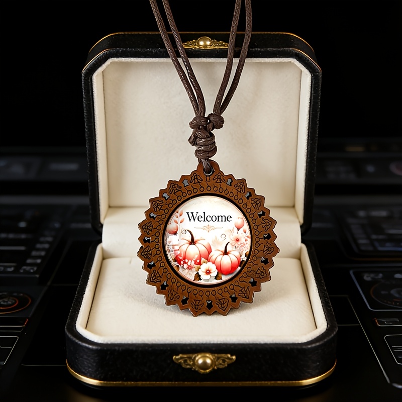 Warm Orange Pumpkin Flower Wooden Necklace, Retro Design