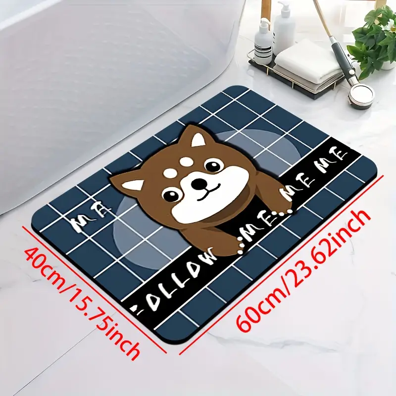 1pc diatomite bath mat with adorable cartoon dog print design quick dry non slip absorbent floor mat soft and comfortable for bathroom shower laundry room bedroom doorway rv bathroom bathroom bath matts for bathroom non slip bathtub mat bathroom mat long chenille bath mat bedroom floor mat doorway mat decorative bath cute soft chenille texture absorbent fabric floor pad pet lovers Product details 4