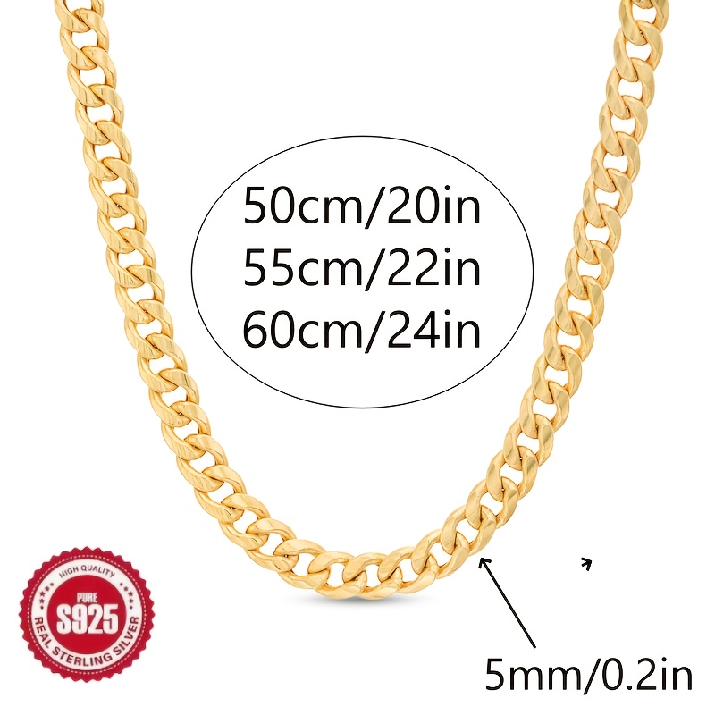 TEMU 925 Sterling Silvery Golden 5mm Cuban Necklace, High-quality Cutting , Available In Multiple Sizes: 20 Inches, 22 Inches And 24 Inches, Suitable