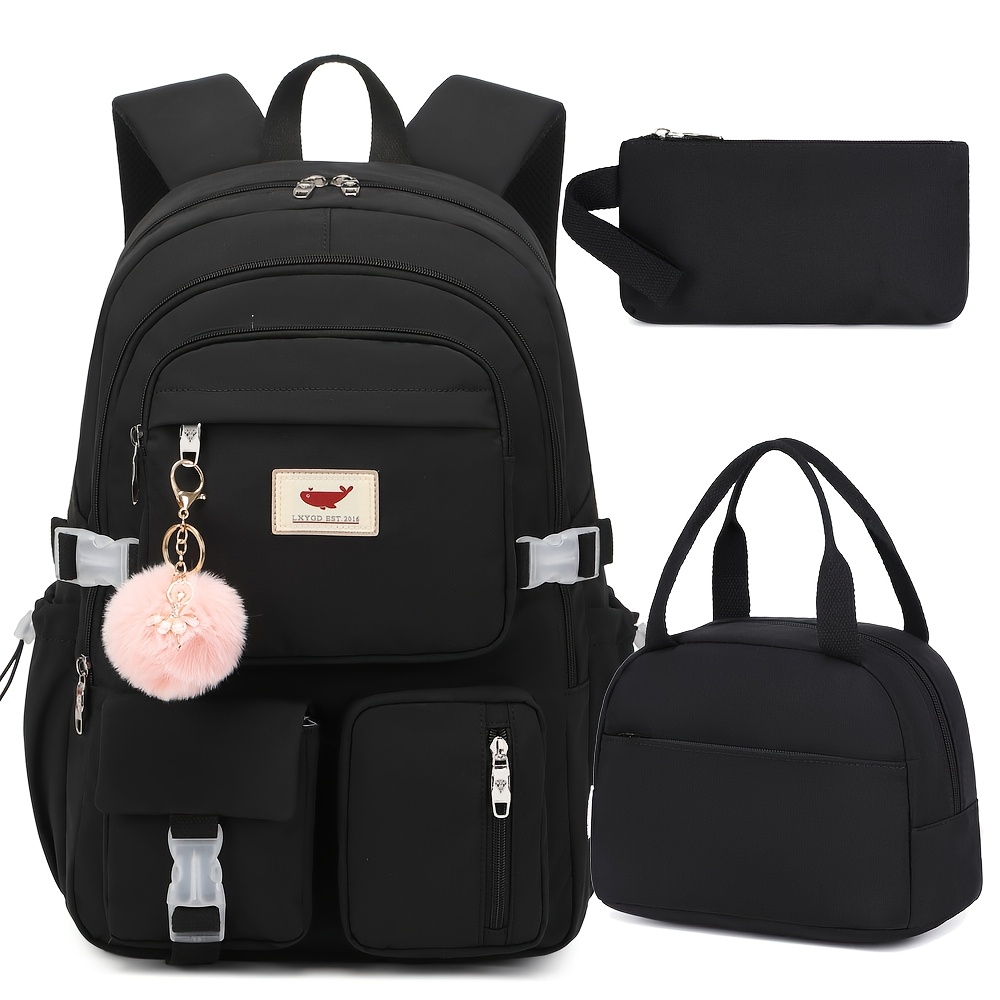 *- Student Backpack -3pcs- Wo*'S Backpack With Lunch Bag And Pen Bag 15.6  &*;Laptop Backpack College Backpack Cute Backpack For *'S Backpack For Wo*  College Students, Black, Laptop Backpack