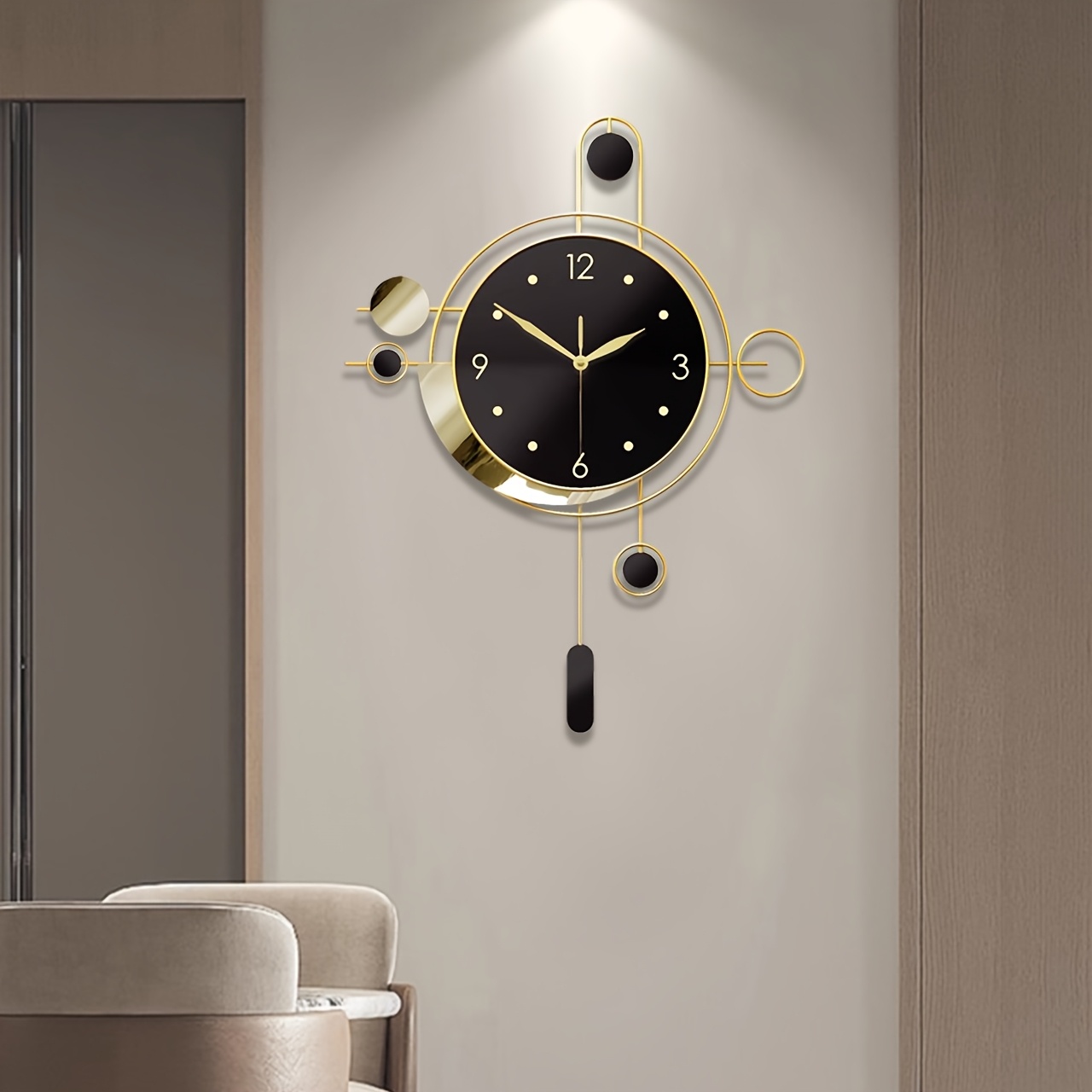 TEMU Grande horloge murale silencieuse avec mouvement à quartz japonais | Design rétro moderne en bois et métal, fonctionne avec des piles AA (non