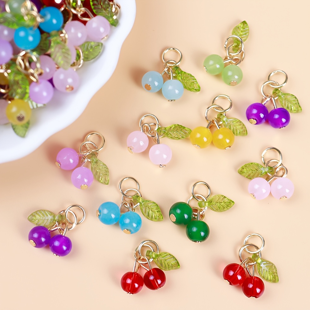 

16pcs Assorted Glass Cherry Charms With Golden Jump Rings, 3d Fruit Pendants For Making, Crafts, Bracelet, Necklace, Earrings Accessories