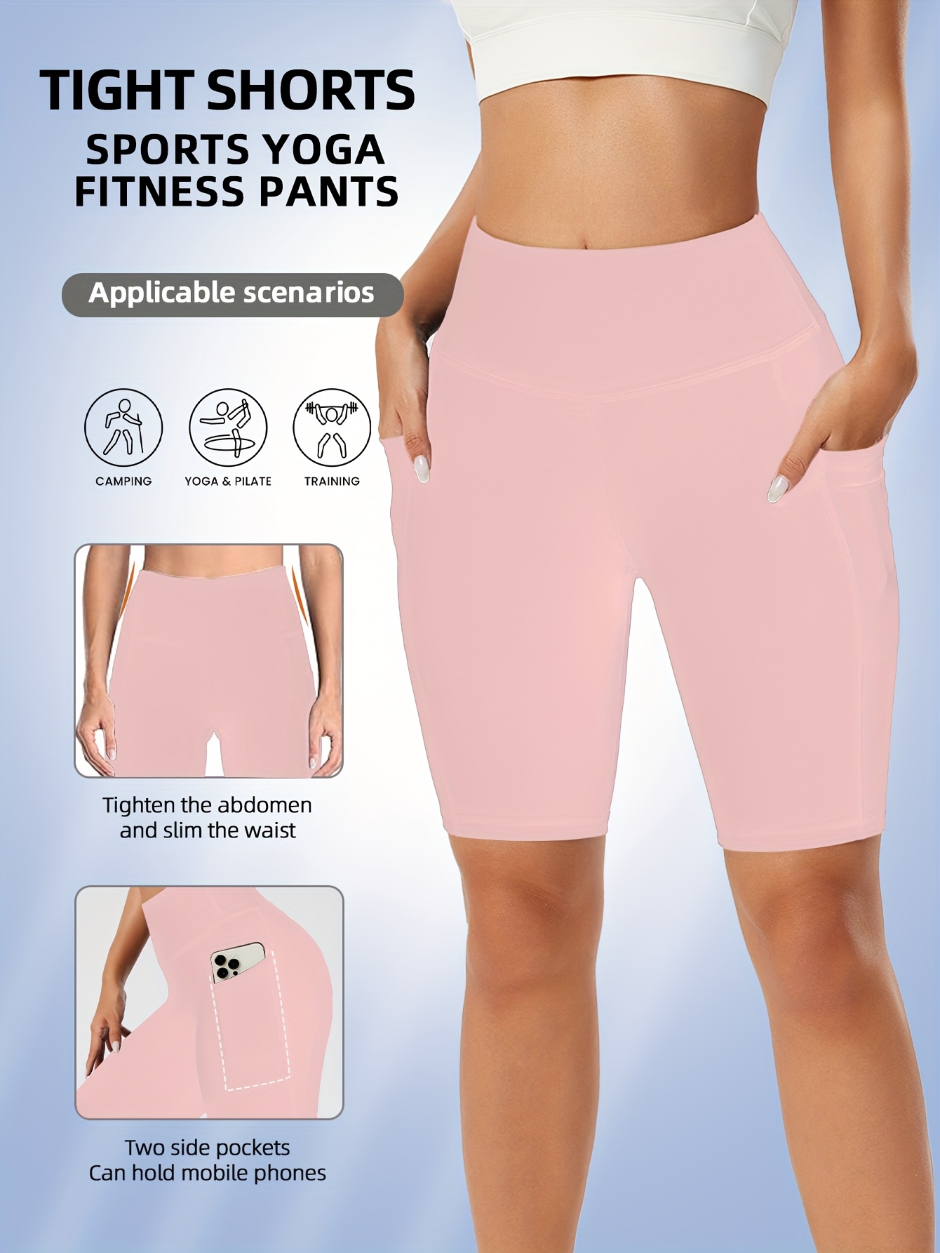 spring and summer womens side pocket drawstring comfortable breathable high elastic outdoor sports cycling yoga shorts