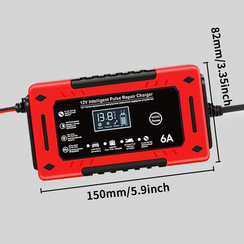 12V 6A Smart Car Battery Chargng with LCD Display Smart Battery Trickle Charging Automotive Battery, Temperature Compensation - for Car, Truck, RV, Motorcycle, Lead Acid Batteries, Without Battery