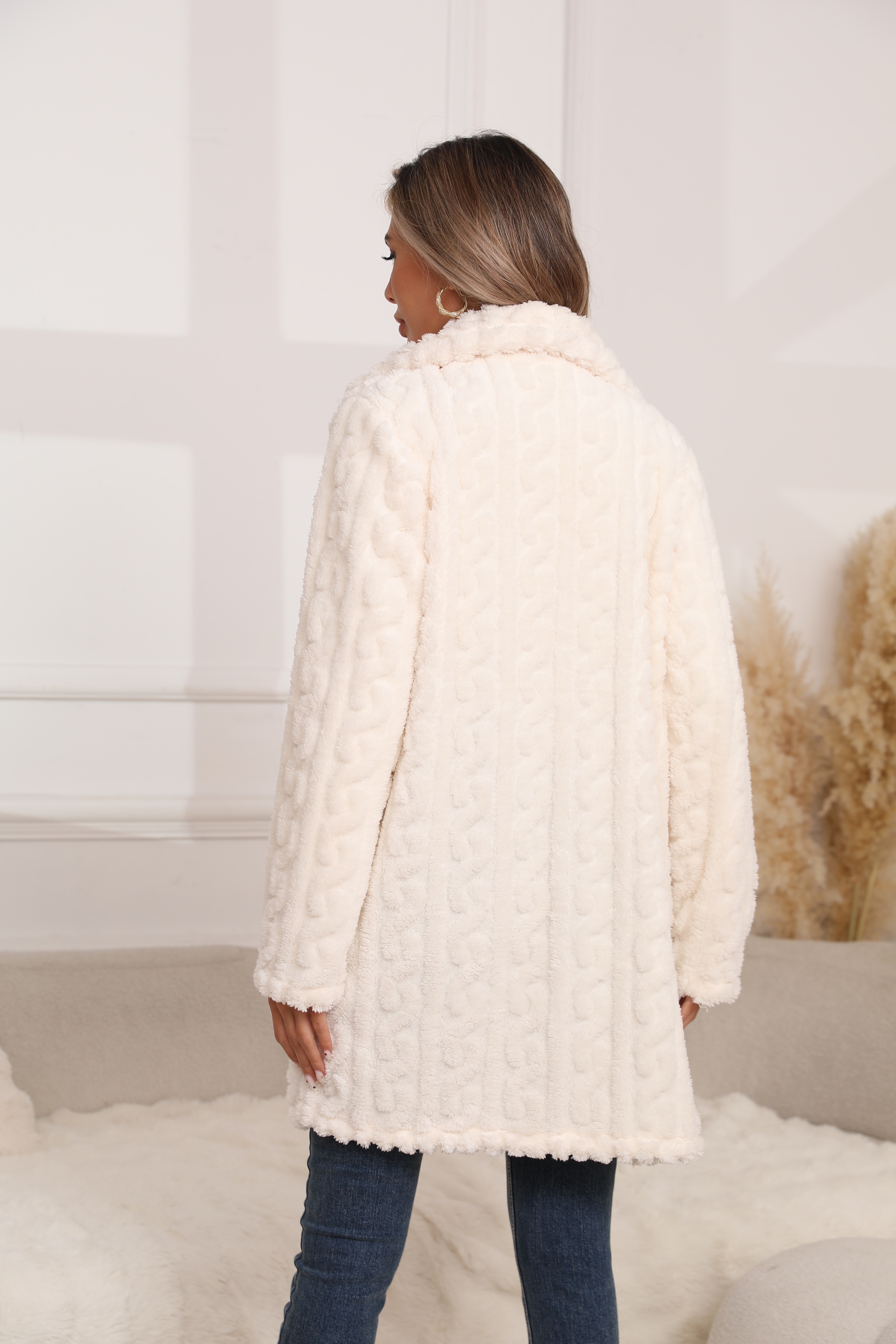 クリーム色 ダブルブレスト ファーコート 【公式通販】