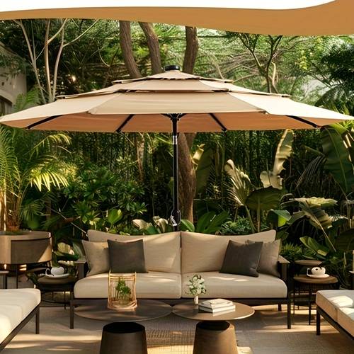 9ft 10ft 11ft 3 tier outdoor umbrella with 8 strong umbrella ribs market patio table umbrella with push button tilt function suitable for patio hotel party shade umbrella