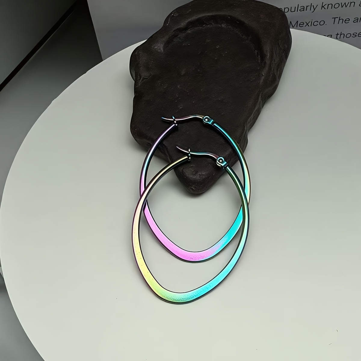 TEMU Three-color Versatile Set Of Golden Stainless Steel Smooth Hoop Earrings For Women, Exquisite Jewelry That Highlights , Suitable For Everyday