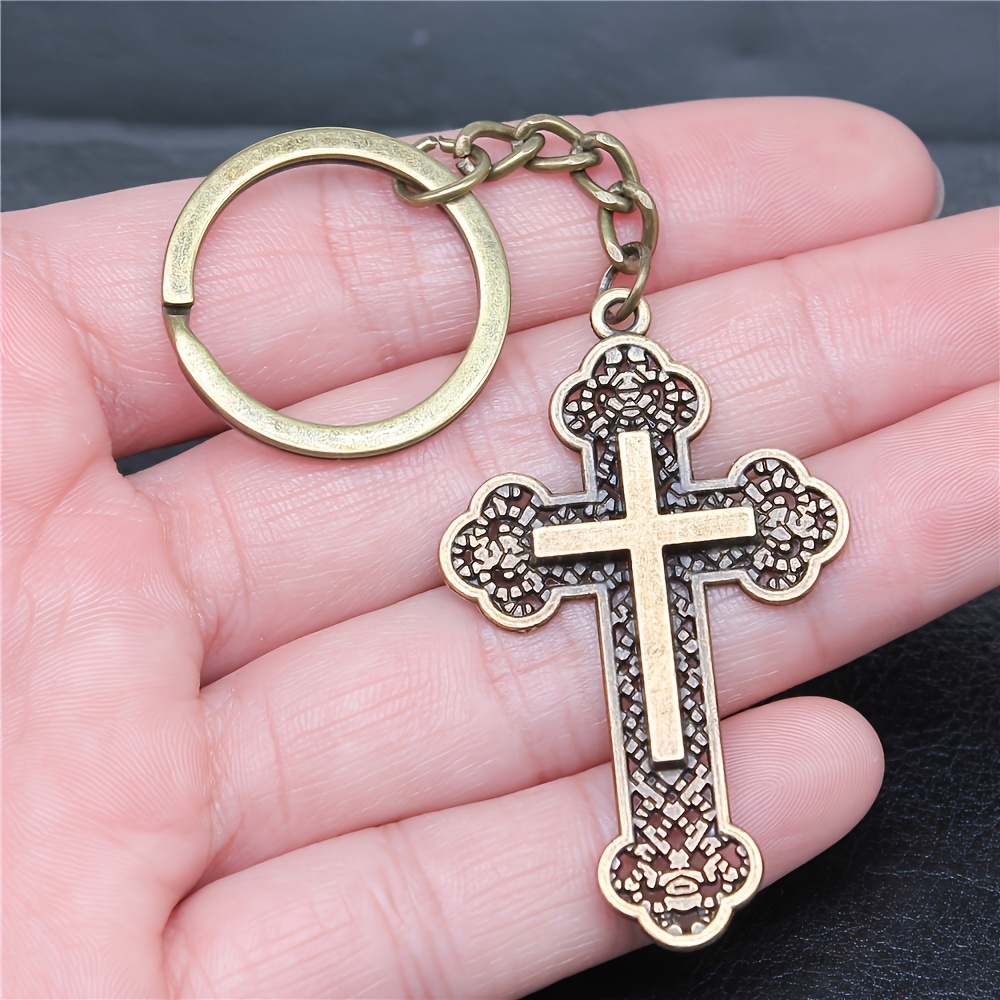 Vintage-inspired Cross Pendant Keychain - Durable Alloy, Intricate Lace Design, Perfect For Women, Ideal Gift For Religious Occasions, Gift Item|elegant Keychain|durable Alloy