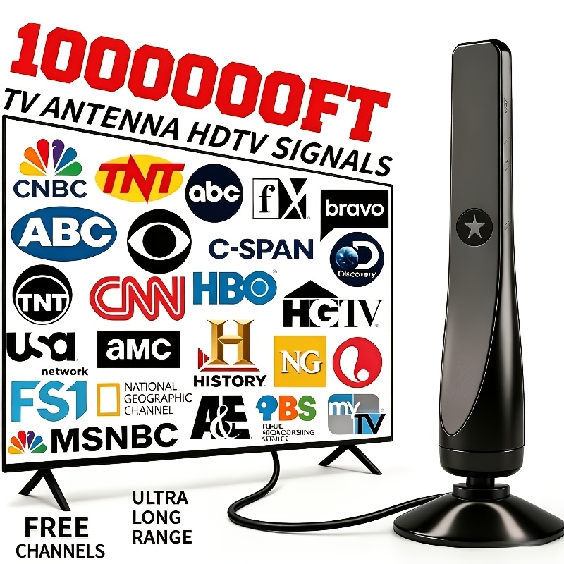 TEMU 2026 Upgraded Smart Ic Indoor Digital Tv Antenna, Long Range 4k 1080p Hd Ota Local Channels Receiver, Uhf Vhf Dual Band Reception, Easy Setup No