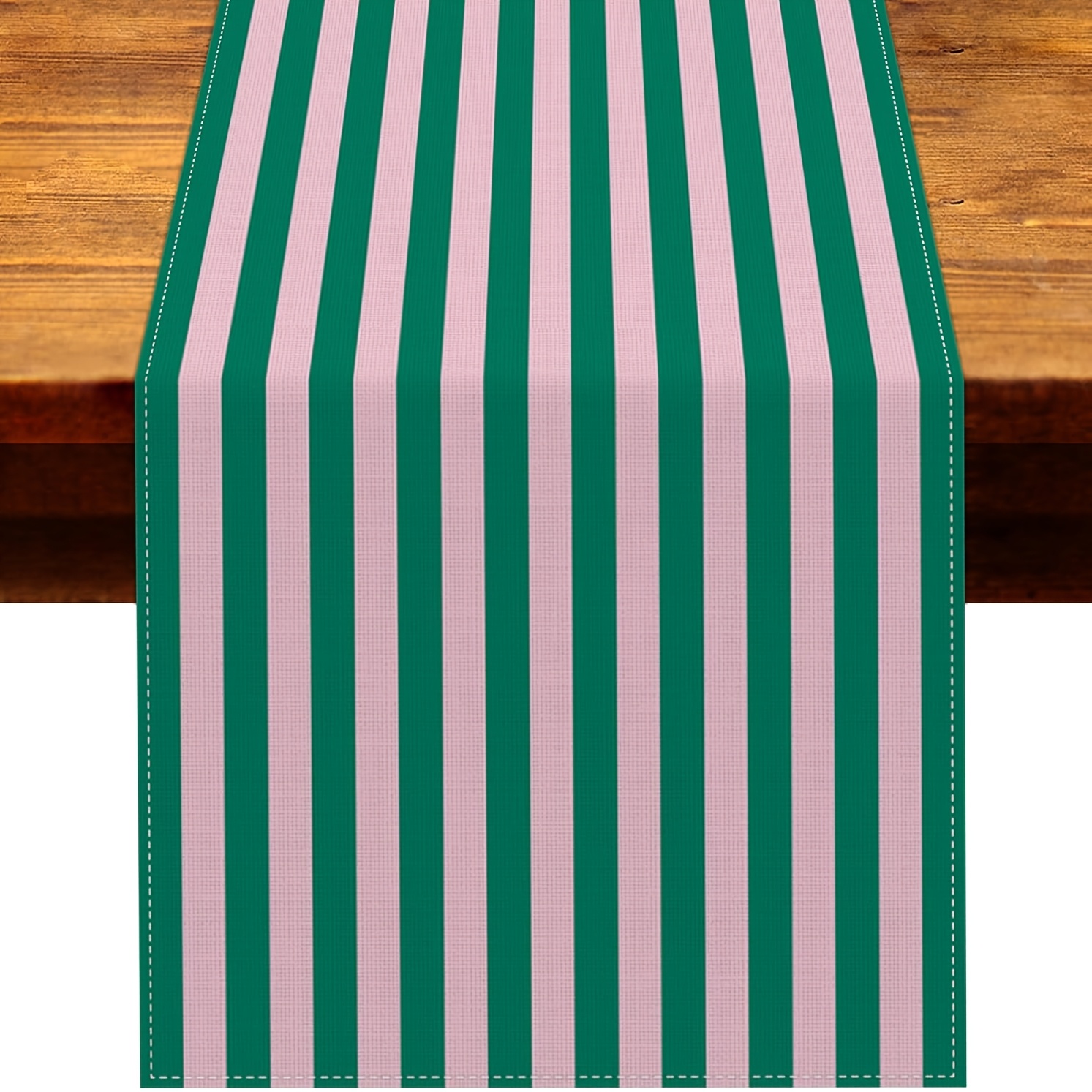 TEMU 1pc Dokriy, Light Pink And Green Striped Table Runner Summer Pool Birthday Party Wedding Party Decoration Home Kitchen Dining Table Decoration