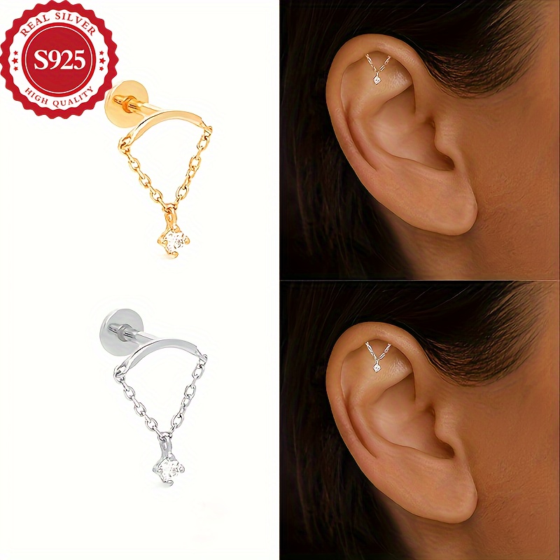 S925 Silver Flat Headed Threaded Ear Studs, Hypoallergenic Design