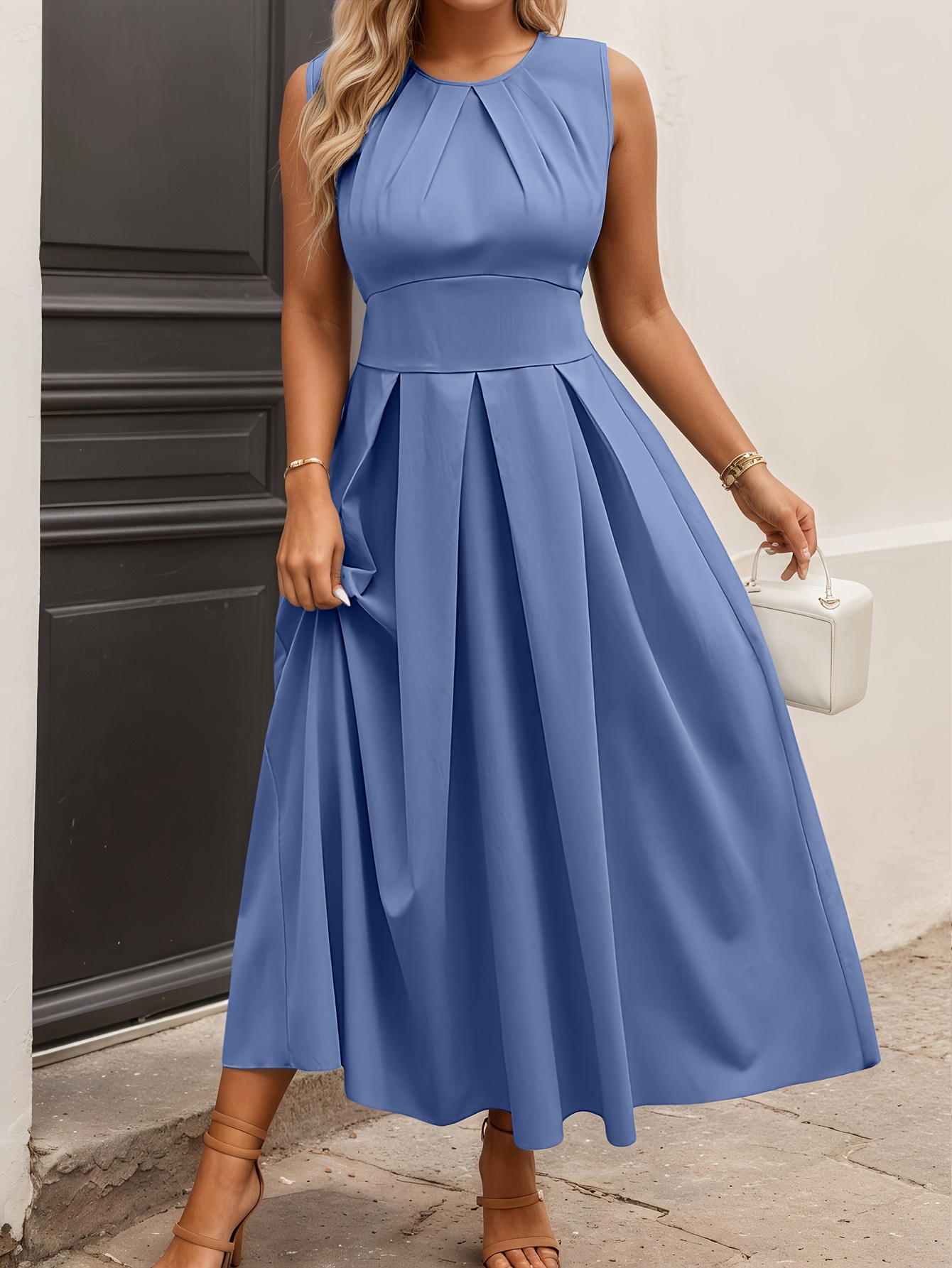 elegant wedding guest dress plus size solid color round neck - Temu