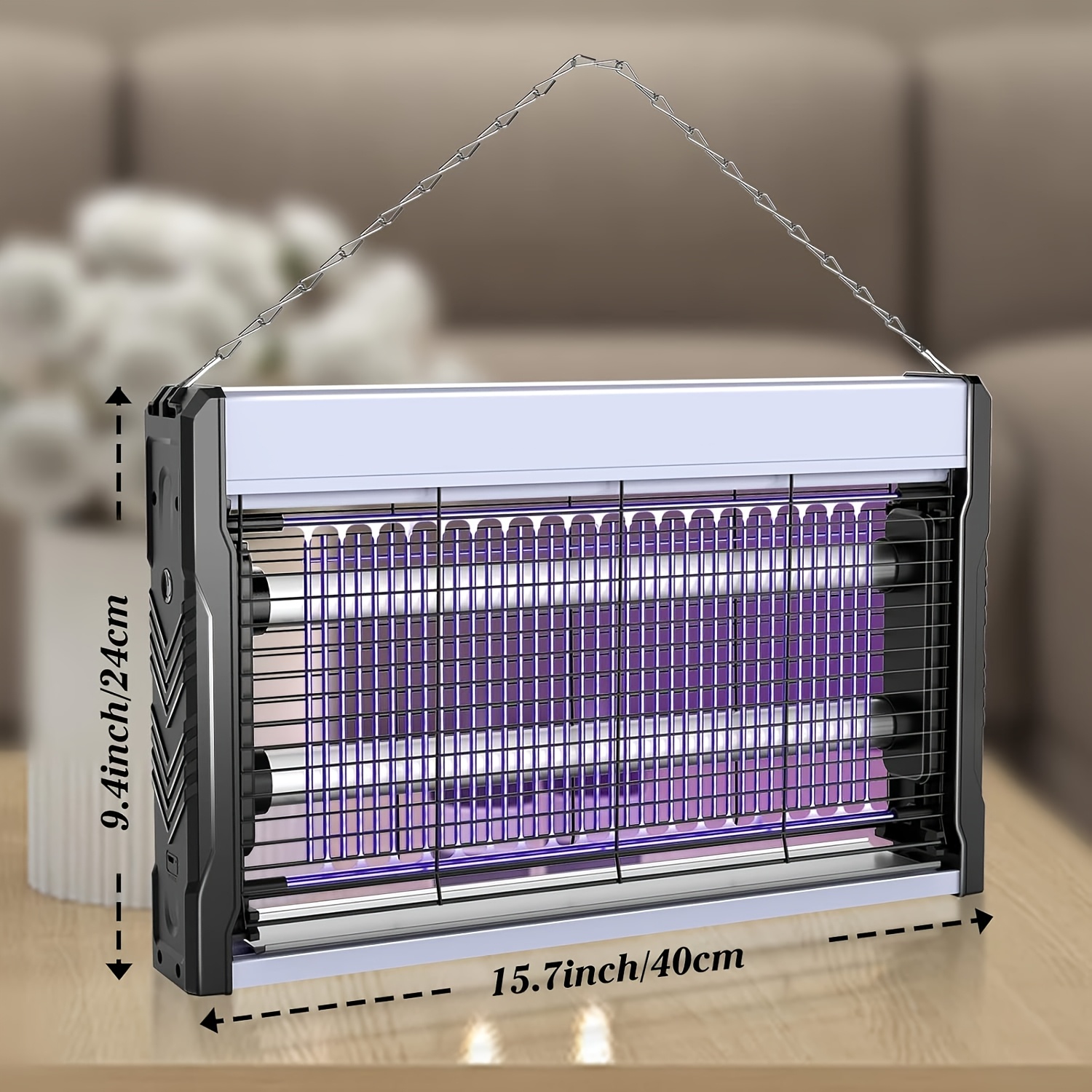 3200v dual tube mosquito control lamp usb rechargeable long lasting battery detachable collection tray easy to clean stainless steel indoor outdoor use suitable for home   and hanging details 2
