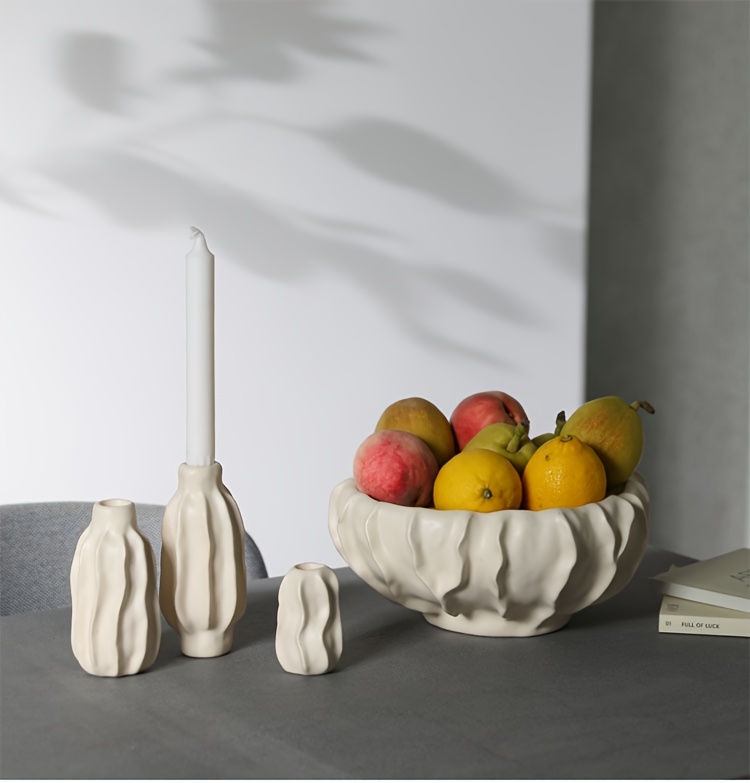 1pc Modern Minimalist Creative Geometric Abstract Ceramic Candle Holder Ornament, Modern Minimalist Home Easter Prop Candle Holder, Wedding Tabletop Soft Decoration