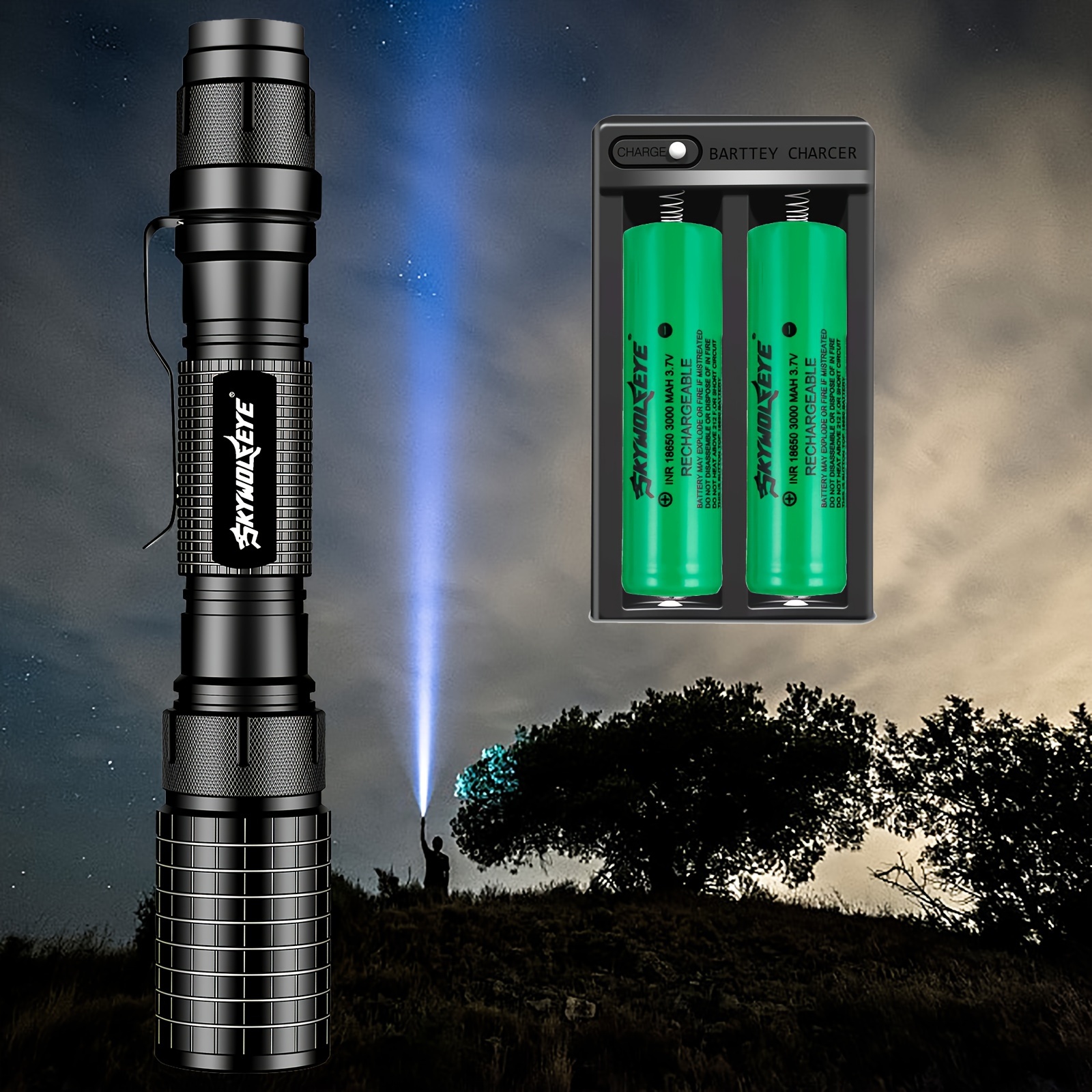 

1 Rechargeable , 5-mode High Brightness Flashlight, Work Light, Handheld Flashlight, Suitable For Emergency , Hiking, Rechargeable Led Flashlight Tactical Torch With Battery & Charger