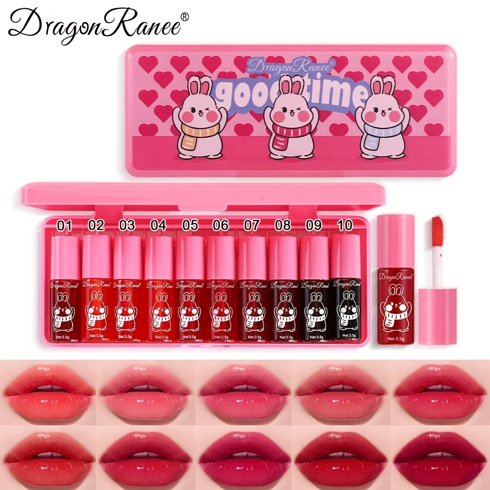 Image of Dr155 10pcs Mirror Lip Gloss Lipstick Water Dye Long-lasting Non-fading Watery Glass Lip Moisturizing Lip Balm