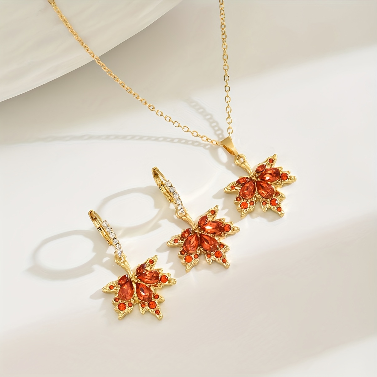 TEMU A Set Of 3 Stylish And Premium Maple Leaf Necklaces And Earrings For Women - Formal Events, Celebrations, Everyday Use - Ideal Gifts For