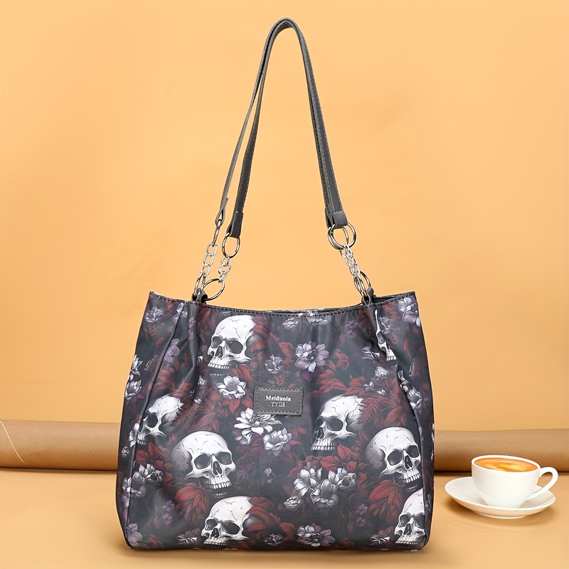 

Gothic Skull Pattern Tote Bag, Large Capacity Shoulder Bag, Women's Fashion Handbag For Commute Work