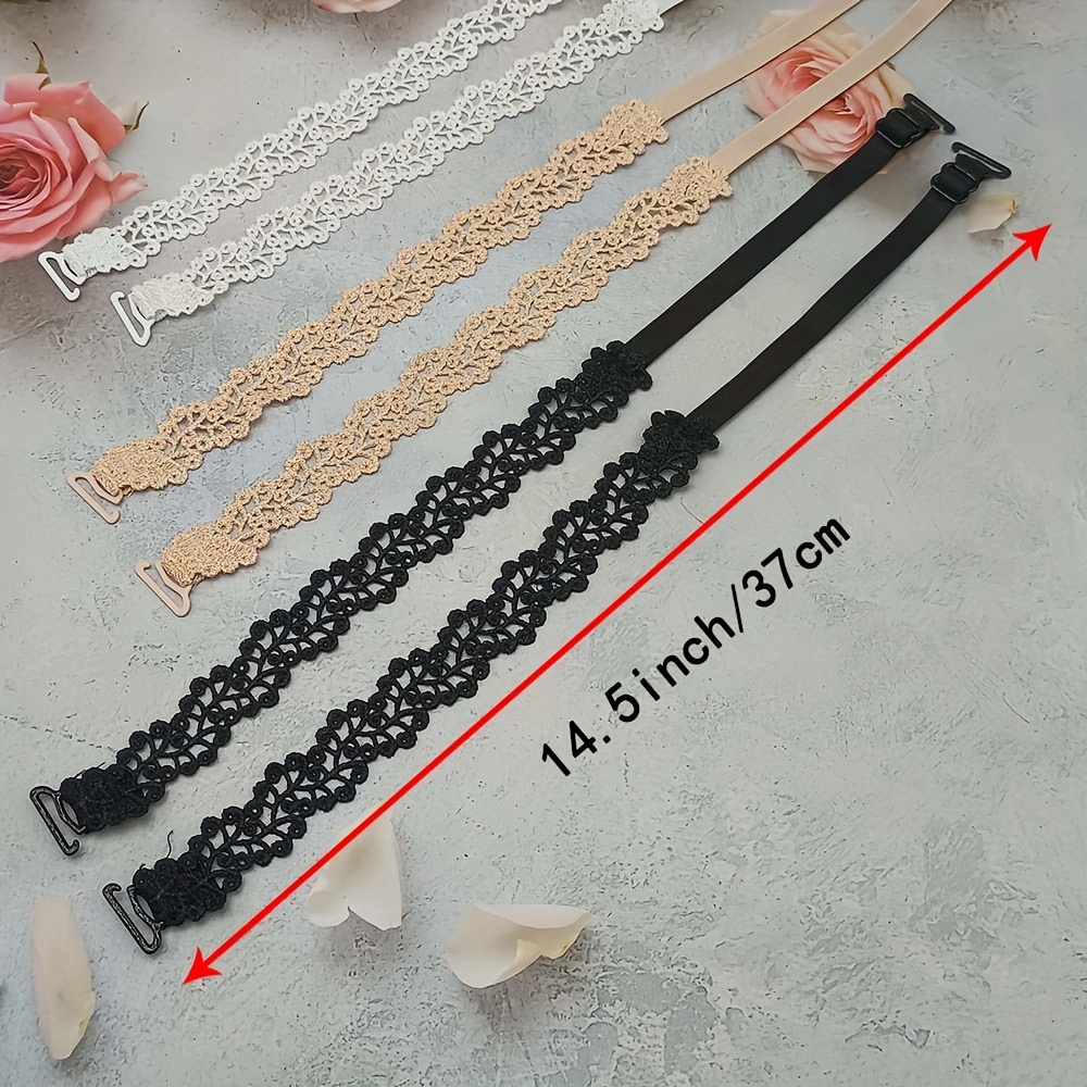 1 Pair Floral Bra Straps - Adjustable Replacement Shoulder Straps for Lingerie, Beige/White/Black with Metal Clasps, Polyester Fabric, Women's Fashion Accessories